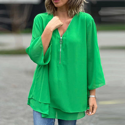 Lola - V-Neck Flowy Zipped Top