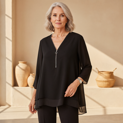 Lola - V-Neck Flowy Zipped Top